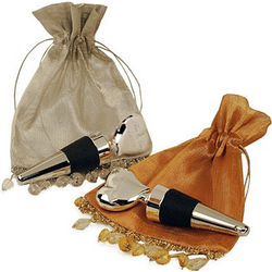 Engraved Wine Stopper in Organza Bead Bag