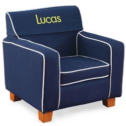 Navy Little Reader Chair with Yellow Name