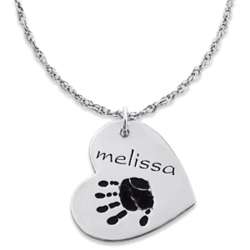 Sterling Silver Engraved Name and Handprint Heart Pendant