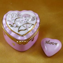 Pink Cupid Heart Limoges Box with Small Pink Heart