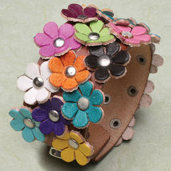 Leather Flowers Double Row Snap Bracelet