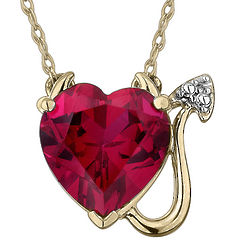 Created Ruby Devil Heart Pendant Necklace