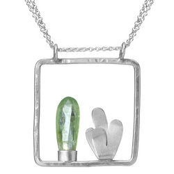 Crystal Cactus Silver Frame Necklace