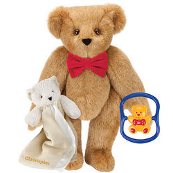 Classic Bowtie Bear with Buddy Blanket and Rattle