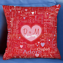 Couple's Heart Initials Word-Art Throw Pillow