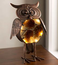 Indoor/Outdoor Lighted Owl Statue with Autumn Leaves