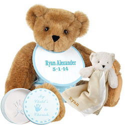 Baby Boy Bear with Buddy Blanket and Hand Print Kit