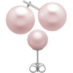 Pink Pearl Stud Earrings in 14K White Gold