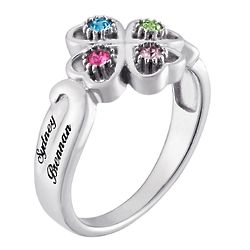 4 Leaf Clover Hearts Birthstones and Names Ring