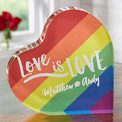 Love Is Love Personalized Rainbow Colored Heart Plaque