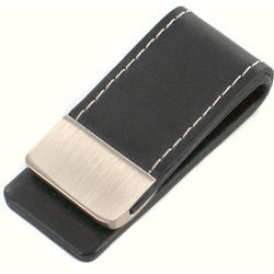 Black Leather and Silver Toned Money Clip
