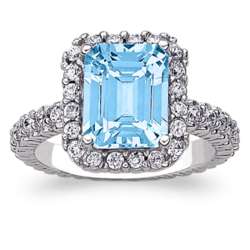 Sterling Silver Emerald-Cut Blue Topaz and Cubic Zirconia Ring