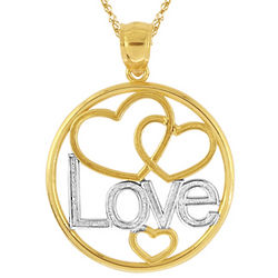 Love Heart-Circle Pendant in 14 Karat 2-Tone Gold