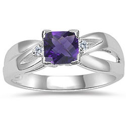 Diamond and Amethyst Ring in 14K White Gold