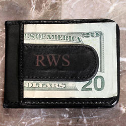Personalized Money Clip and Wallet in Black Hide Leather