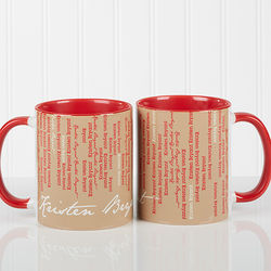 Personalized Cascading Names Coffee Mug with Red Handle