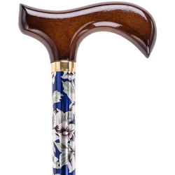 Standard Adjustable Walking Cane with Blue Moonflower Pattern