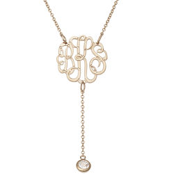 Petite Monogram Y Necklace with CA Dangle in Gold Over Sterling