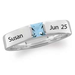 Sterling Silver Personalized Square Birthstone Ring