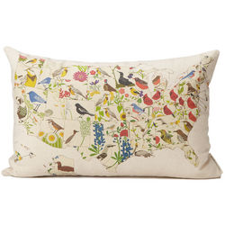 Birds and Blooms US Map Pillow