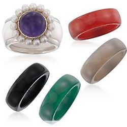Amethyst and Cultured Pearl Ring with Interchangeable Agate Bands