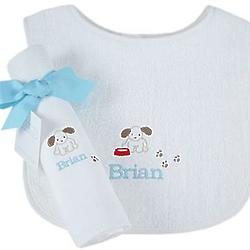 Baby's Personalized Puppy Big and Burp Cloth