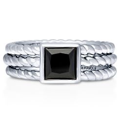 Silver Princess Black Cable Solitaire Cocktail Ring