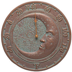 Moon Face Outdoor Wall Thermometer in Copper Verdigris Finish