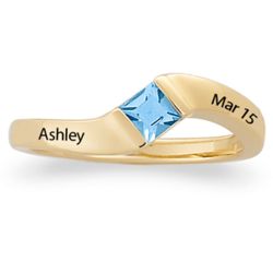 Gold Over Sterling Silver Stackable Name and Birthstone Ring