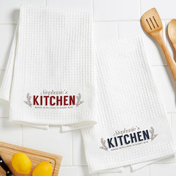 Personalized Her Kitchen Waffle Weave Kitchen Towel Set
