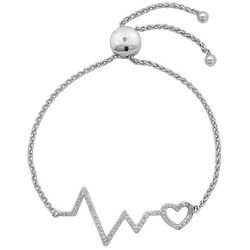Lab-Created White Sapphire Heartbeat Bolo Bracelet in Sterling
