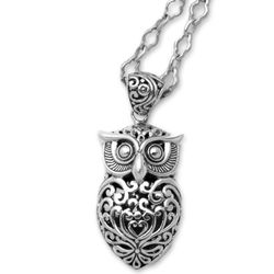 Queenly Owl Sterling Silver Pendant Necklace