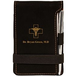 Black Leatherette Personalized Notepad and Pen for Doctor