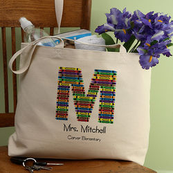 Crayon Letter Personalized Teacher Tote Bag