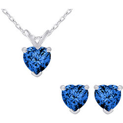 Sapphire Heart Necklace and Earrings Set