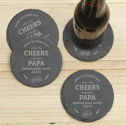 Personalized Cheers to Him Slate Coasters