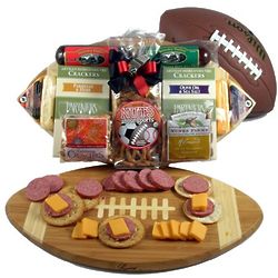 Halftime Favorite Snacks Gift Basket and Football Tray