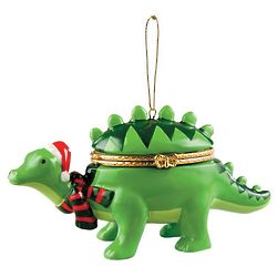 Dinosaur Porcelain Opening Christmas Ornament