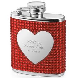 Red Bling Engravable Heart Flask