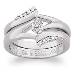 Sterling Silver Diamond Cluster Engraved Wedding Ring Set