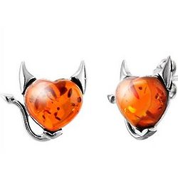 Sterling Silver Baltic Amber Devilish Heart Earrings