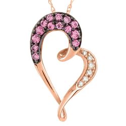 Lab-Created Pink Sapphire and Diamond Heart Pendant in Rose Gold