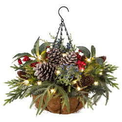 Pre-Lit Natural Christmas Hanging Basket