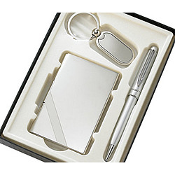 Personalized Silver Pen, Key Ring & Business Card Case Gift Set