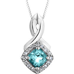 Aquamarine Necklace with Diamonds in 10k White Gold