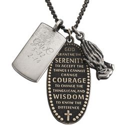 Serenity Prayer Pendant Necklace with Praying Hands