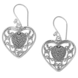 Heart-Shaped Offering Sterling Silver Dangle Earrings