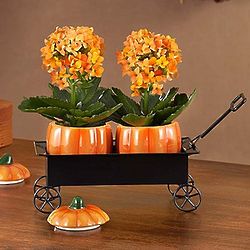 Festive Fall Pumpkin Hayride Wagon with Live Plants