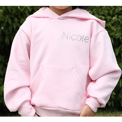 Rhinestone Name Pink Hooded Sweatshirt