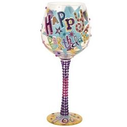 Happy Birthday Super Bling Wine Glass